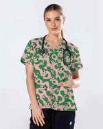 Cute Matcha Green Tea Cat Scrub Top
