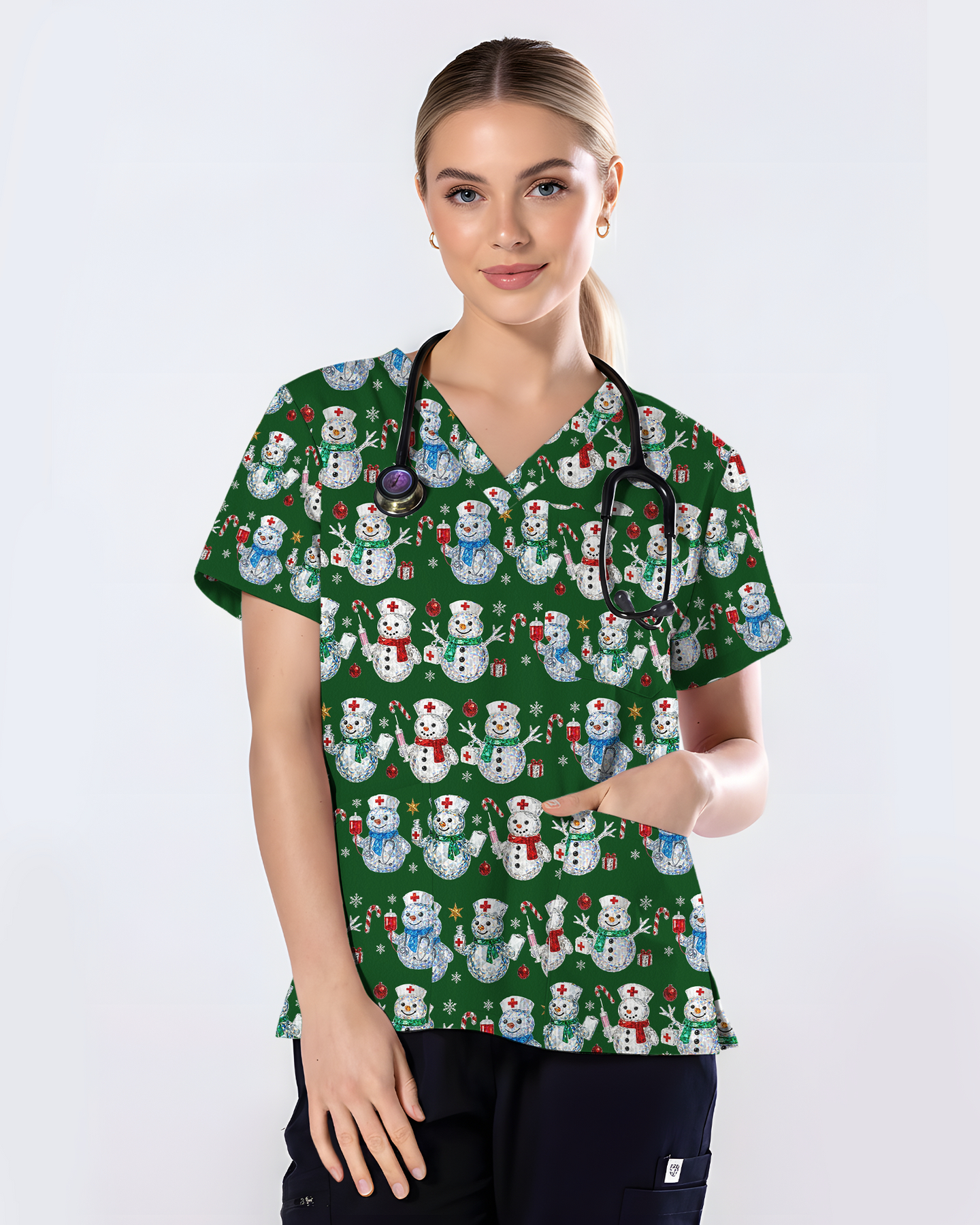 Funny Diamond Snowman Holiday Medical Scrub Top