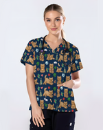 Cute Gingerbread Cat Christmas Medical Nurse Scrub Top