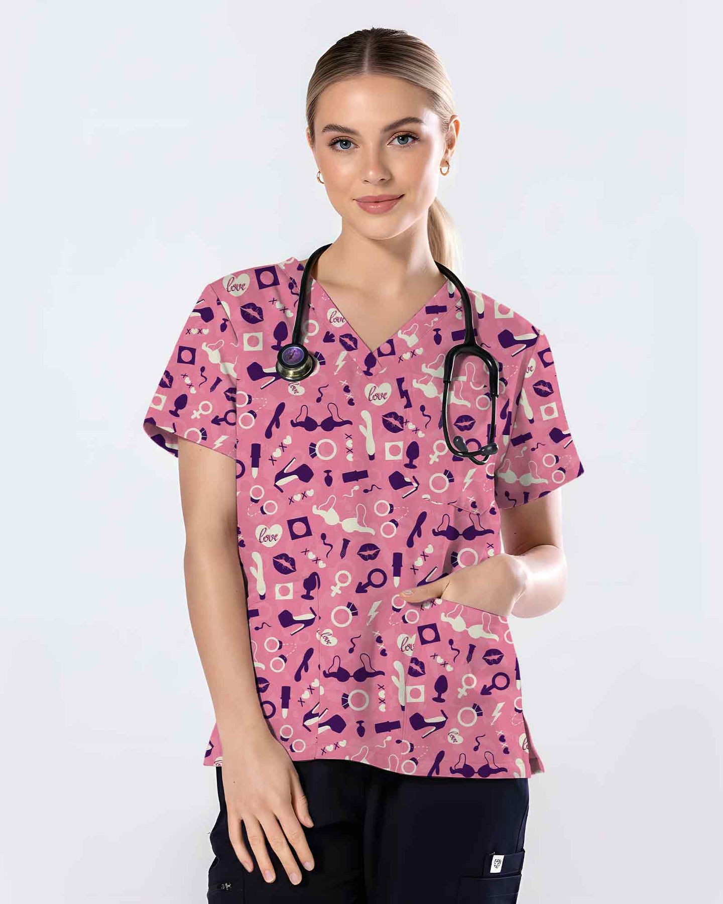 Playful Spicy Coquette Adult Valentine Medical Scrub Top