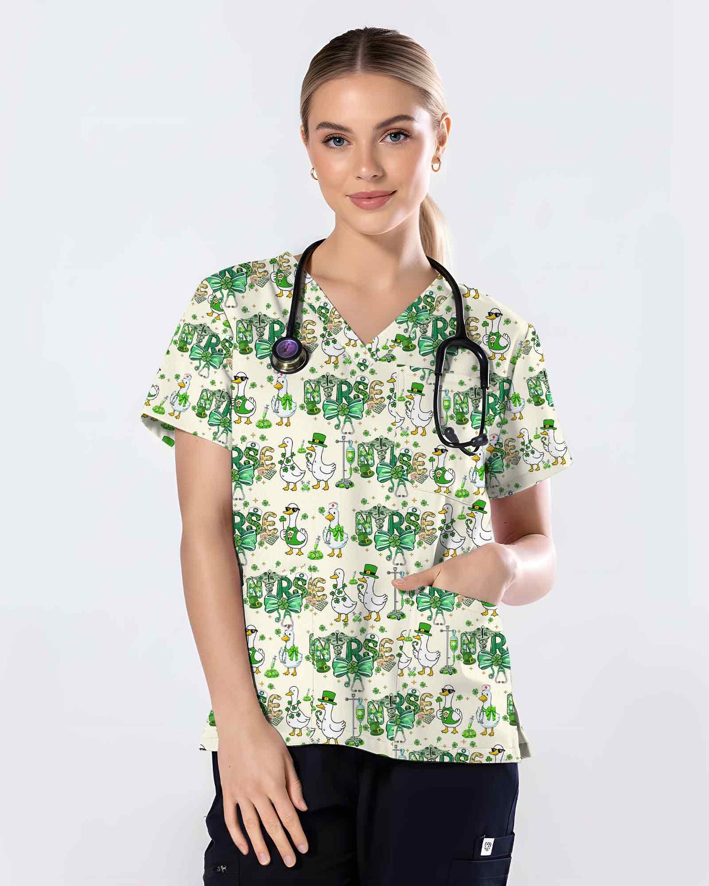 Lucky Goose Nurse Shamrock Scrub Top