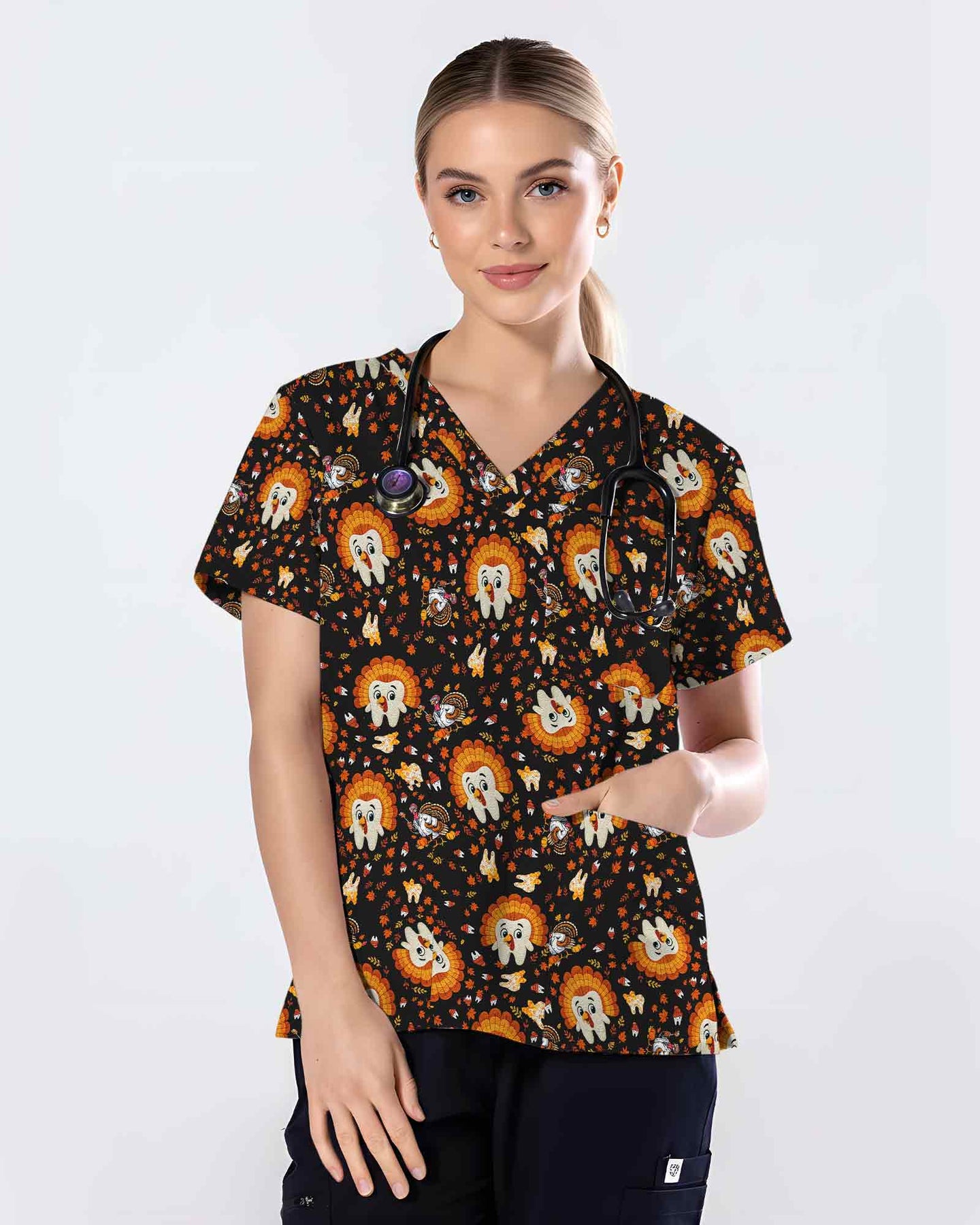 Thanksgiving Tooth Dental Scrub Top