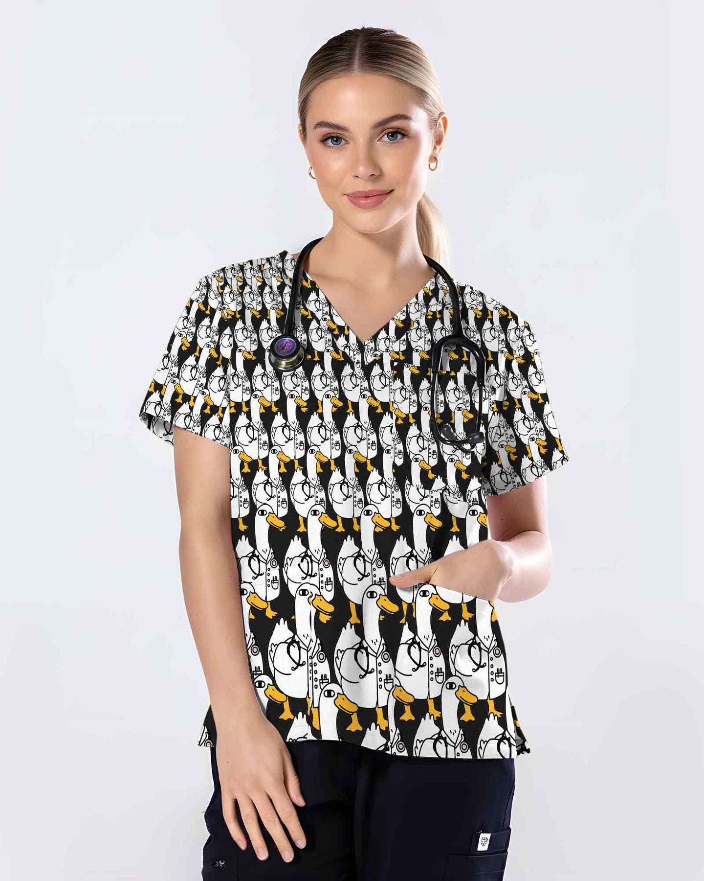 Cute Doctor Duck Cartoon Healthcare Scrub Top