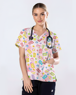 Sweet Pastel Candy Watercolor Nurse Scrub Top