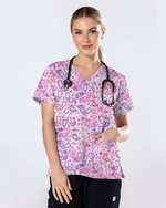Cute Smiley Medical Icons Nurse Scrub Top