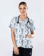 Blue Toile De Jouy Angel Dog Scrub Top