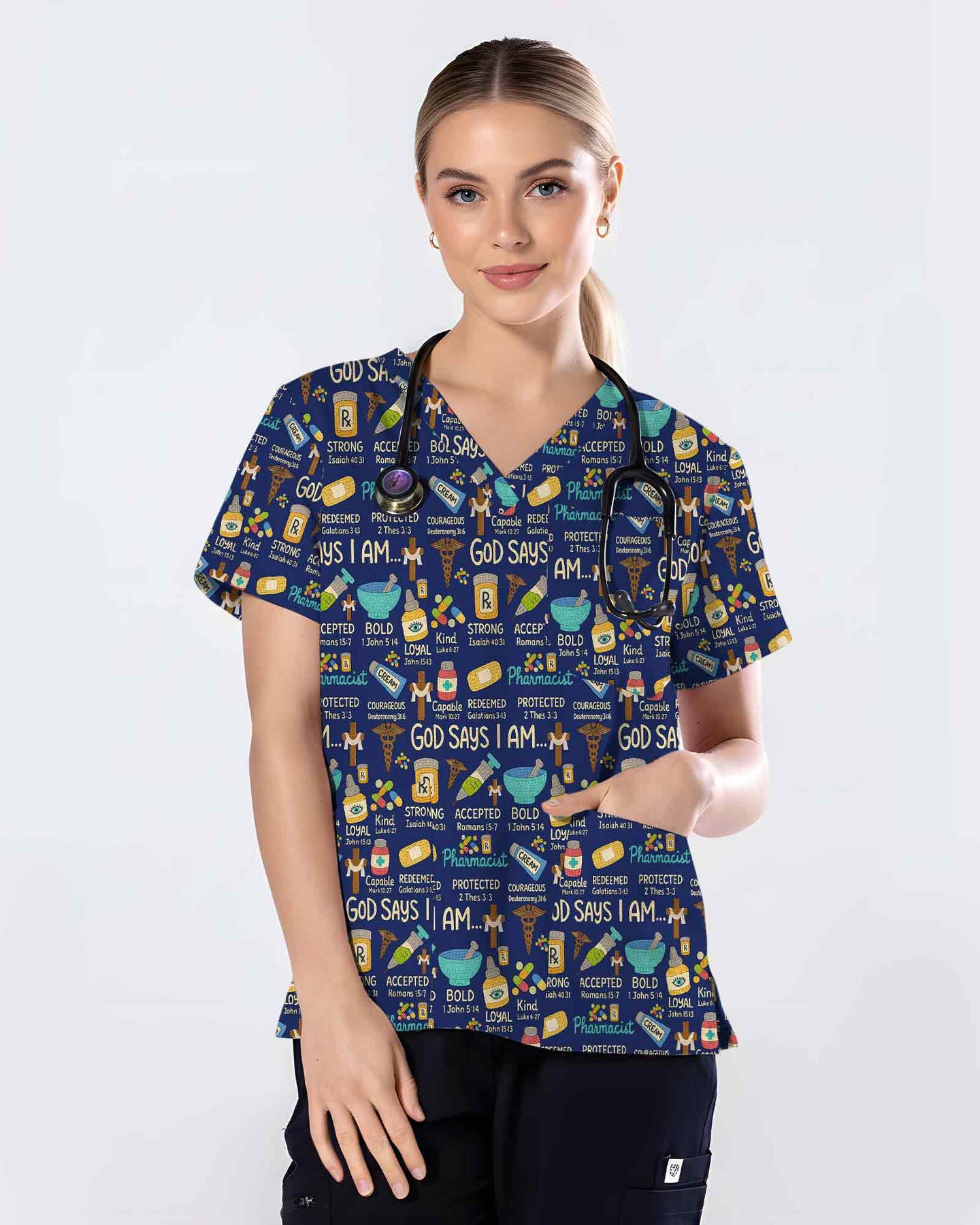 God Says I Am Pharmacist Scrub Top