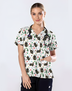 Cute Black Cat Christmas Medical Scrub Top