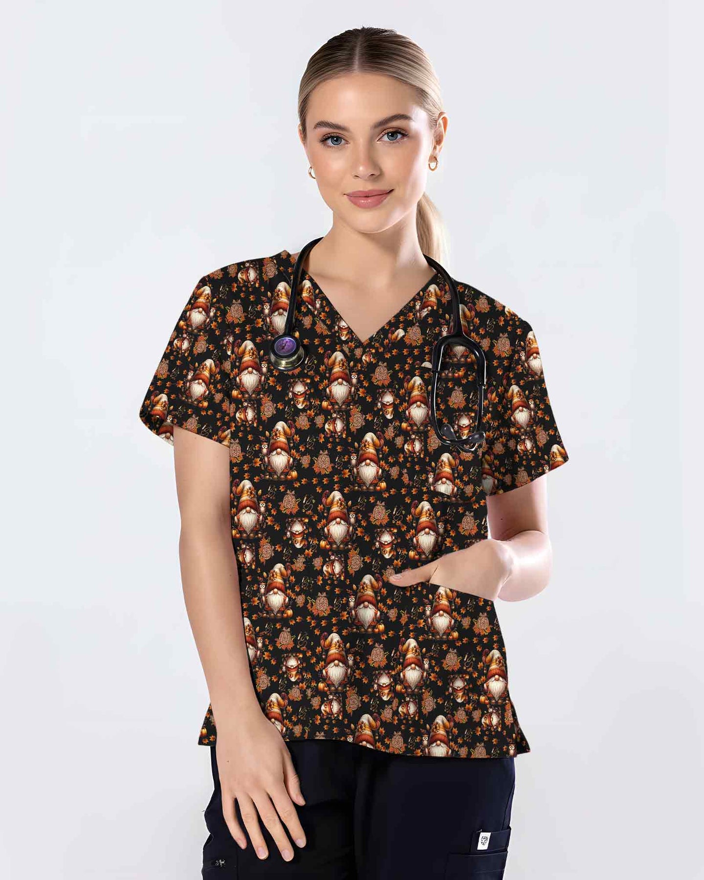 Fall Harvest Gnomes Scrub Top