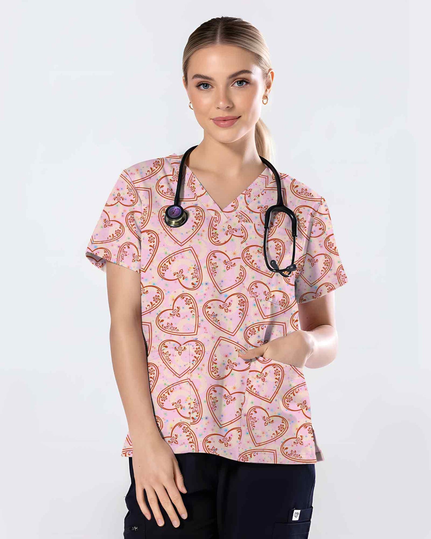 Vintage Heart Valentine Medical Scrub Top