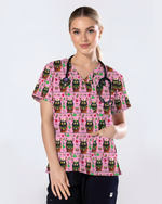 Cute Christmas Black Cat Nursing Scrub Top