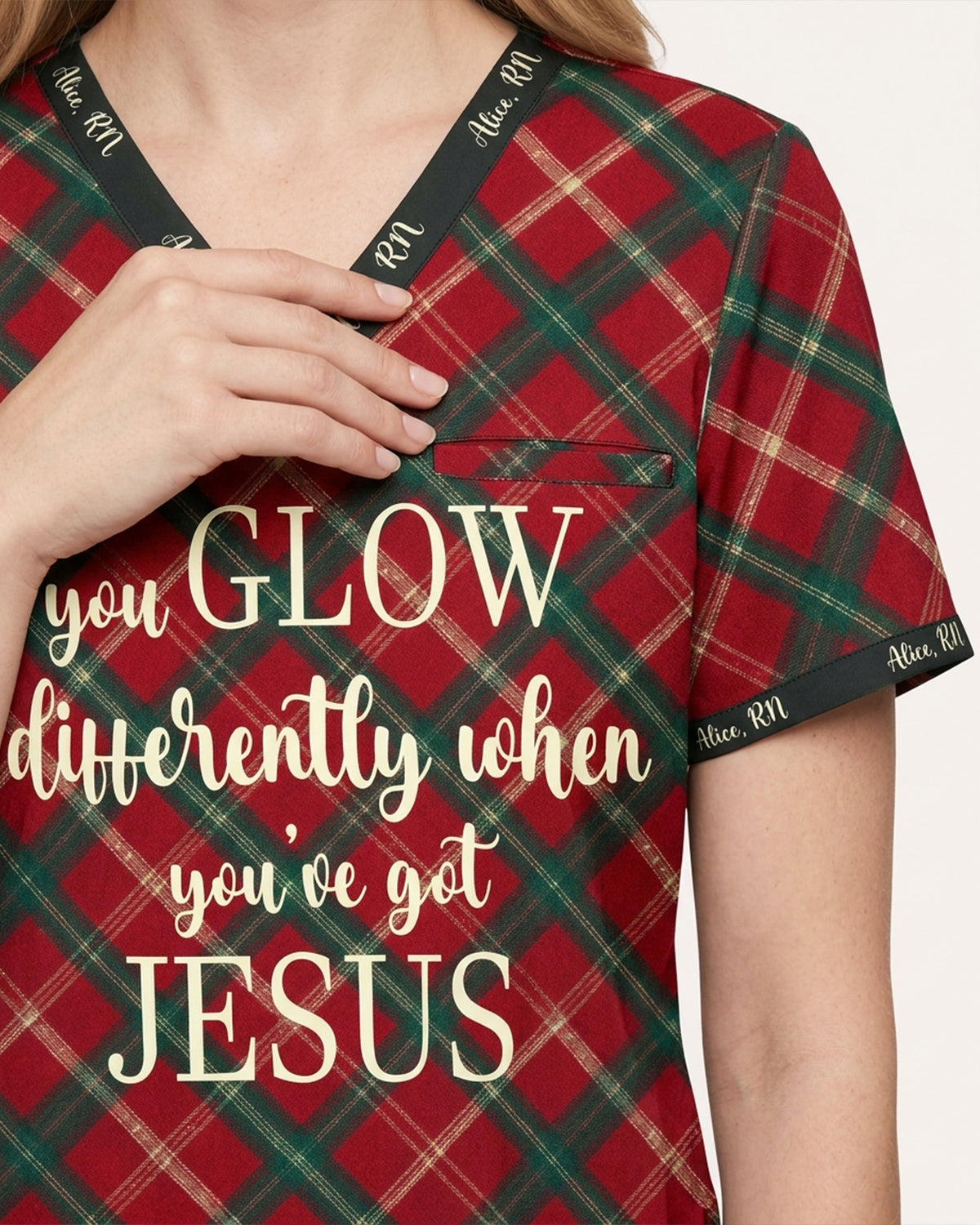 Personalized Name And Specialty You Glow Differently When You've Got Jesus Plaid Pattern Christmas Gift For Nurse Set