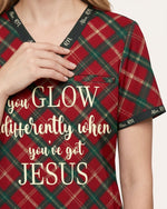 Personalized Name And Specialty You Glow Differently When You've Got Jesus Plaid Pattern Christmas Gift For Nurse Set