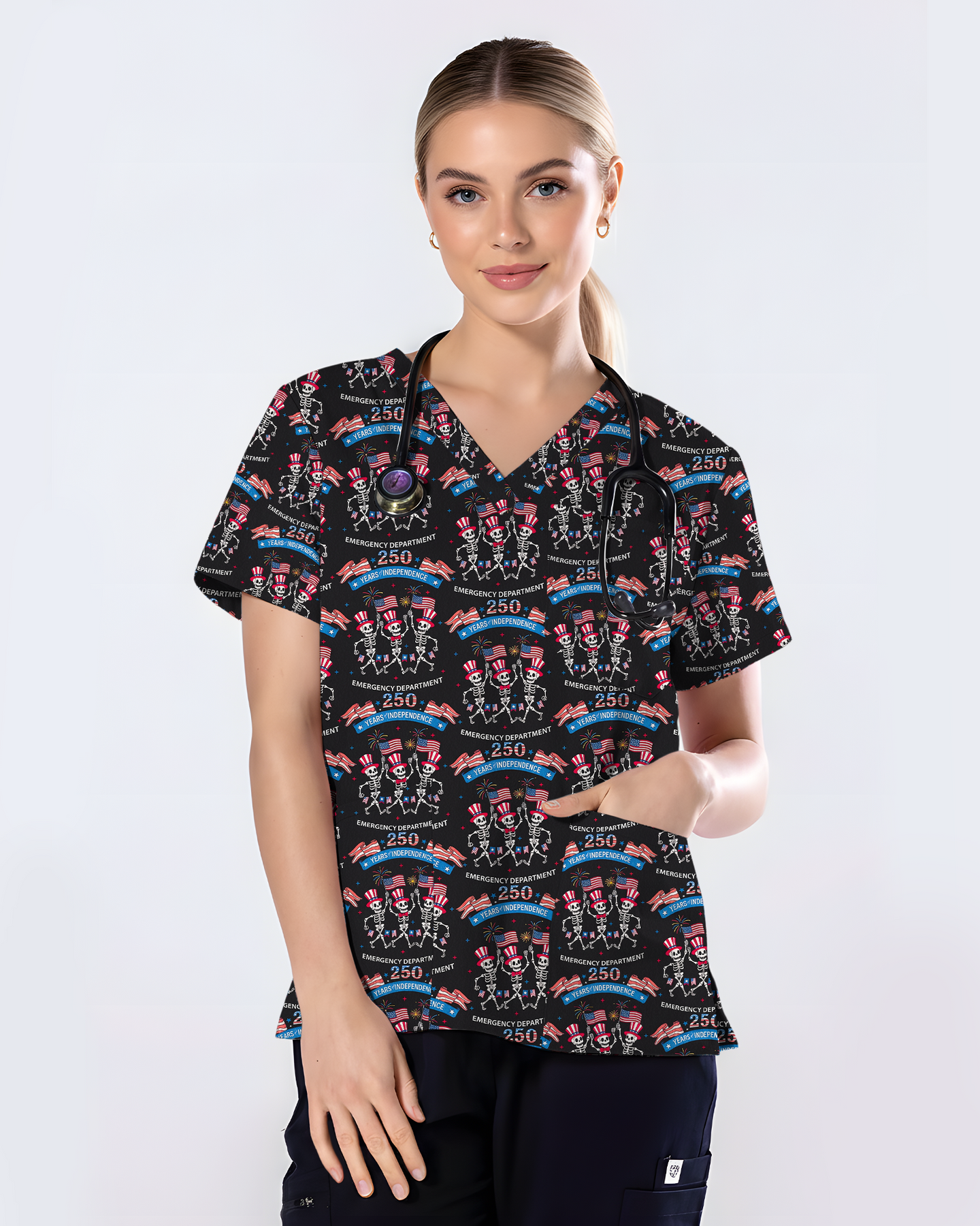 Patriotic 250 Years of Independence Healthcare Scrub Top