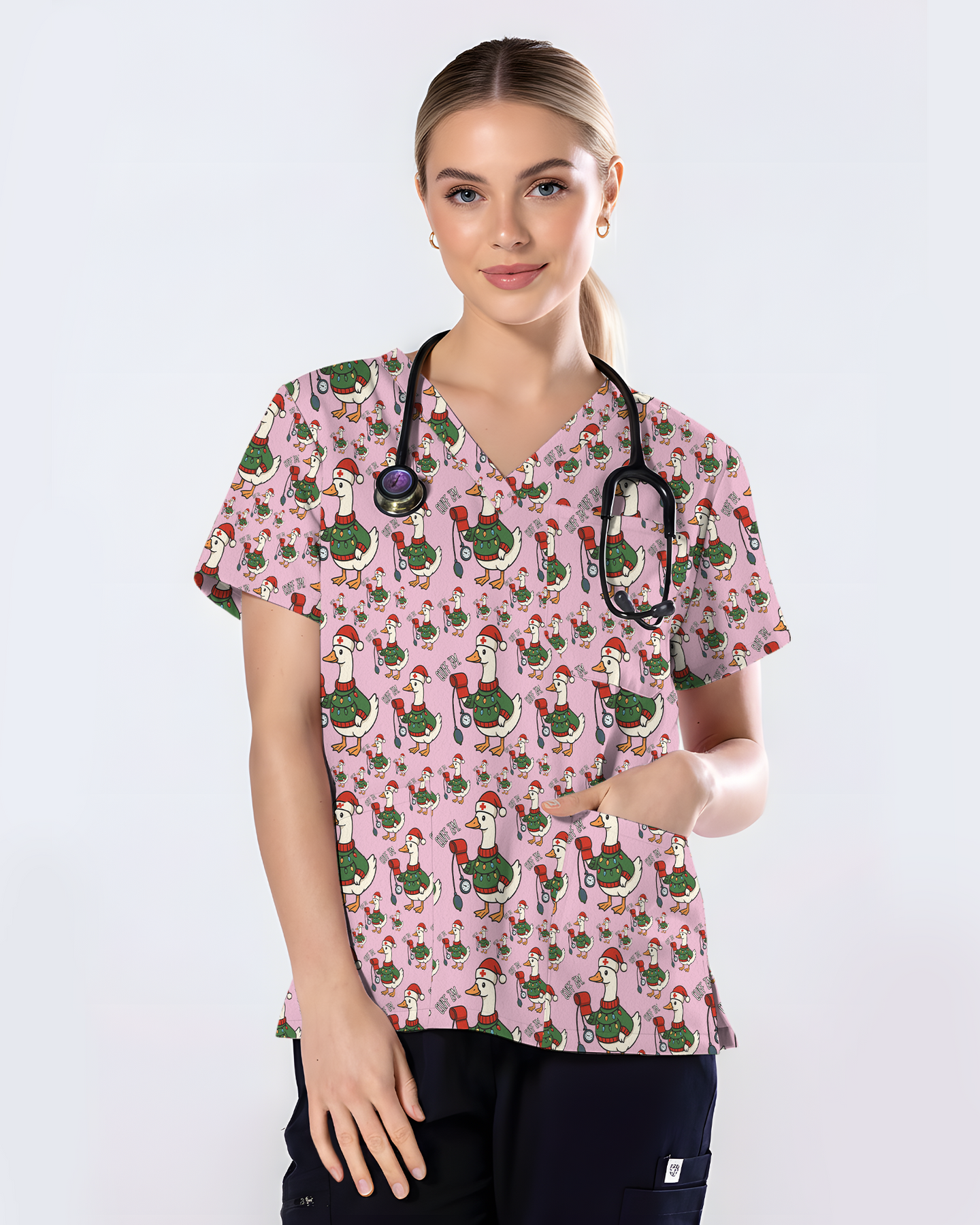 Funny Christmas Goose Holiday Nurse Scrub Top