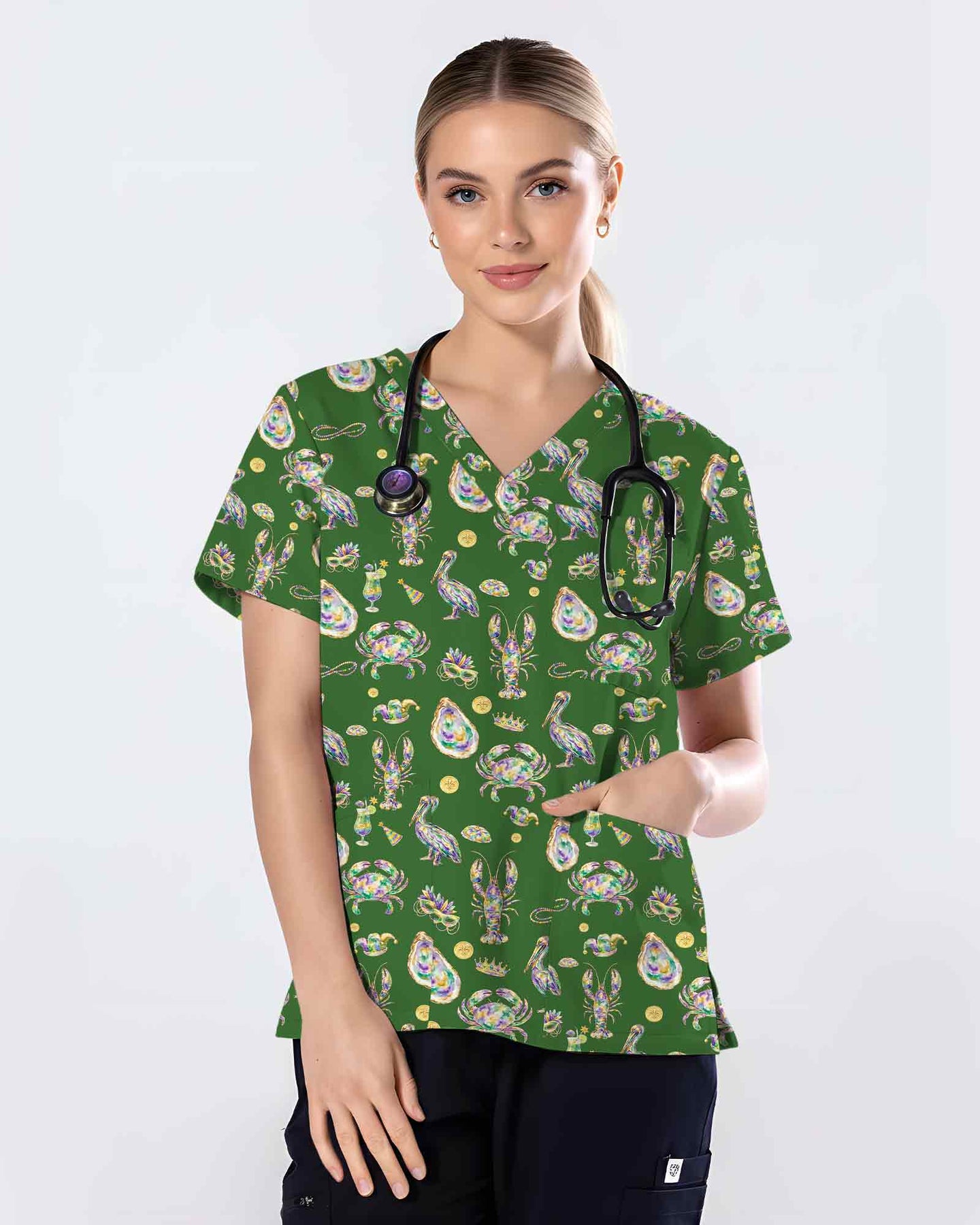 Mardi Gras Seafood Carnival Scrub Top