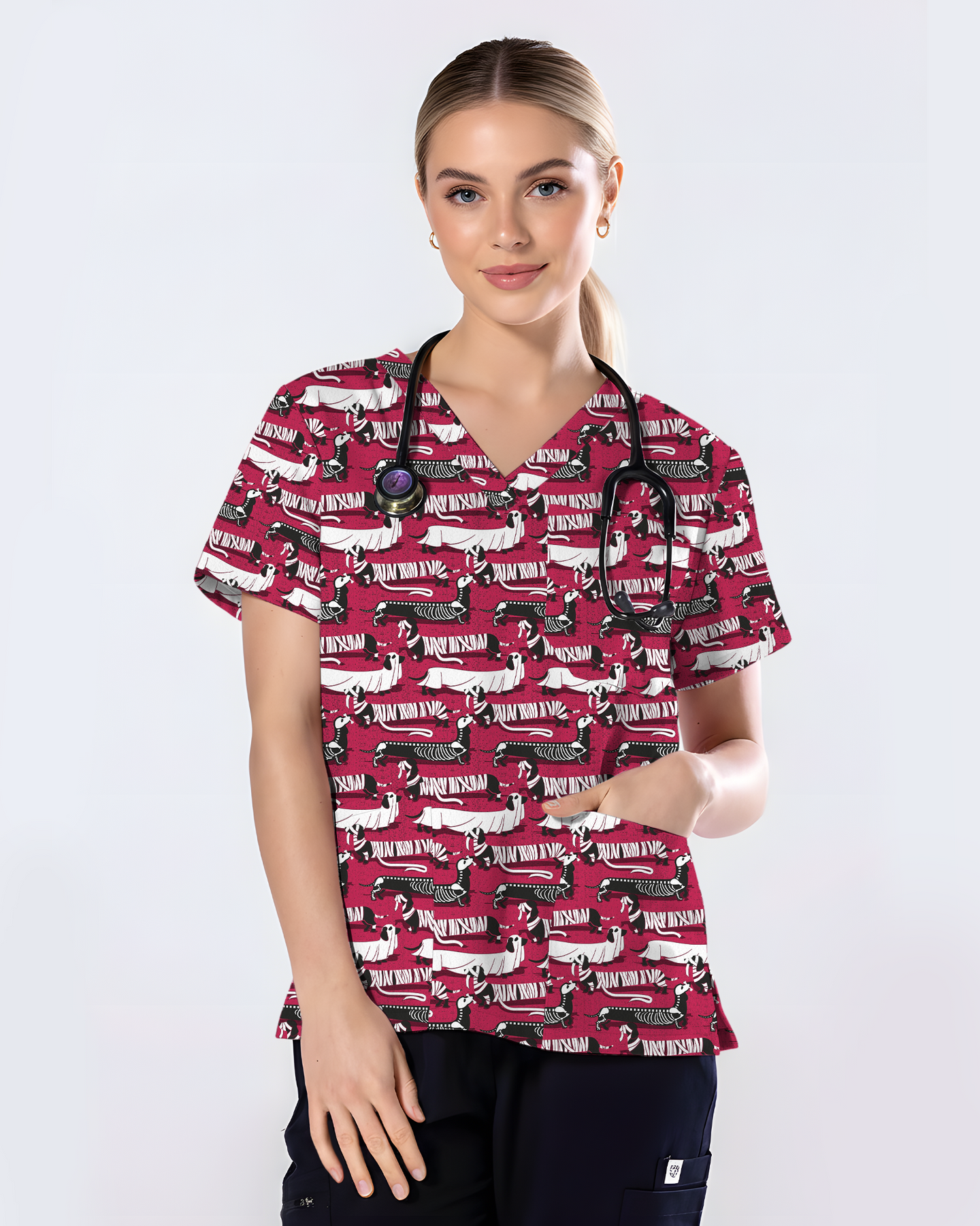 Adorable Mummy Wiener Dog Medical Scrub Top
