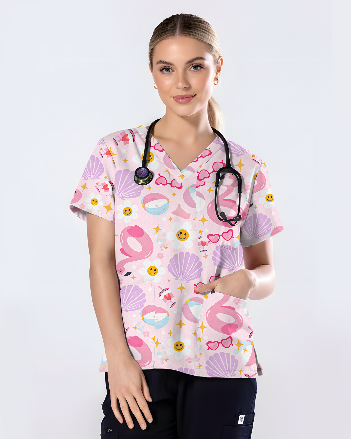Beachy Vibes Coastal Sunshine Escape Women Scrub Top