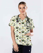 Cream St. Patrick's Day Cat Medical Scrub Top