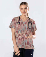 Earthy Pastel Boho Rainbow Nursing Scrub Top