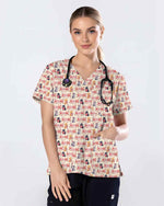 Cute Cat Nurse Heart Medical Scrub Top