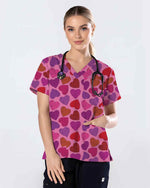 Swirling Hearts Valentine Medical Scrub Top