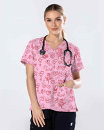 Romantic Rose and Hearts Valentine Scrub Top
