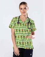 Green Lucky Dachshund  Scrub Top