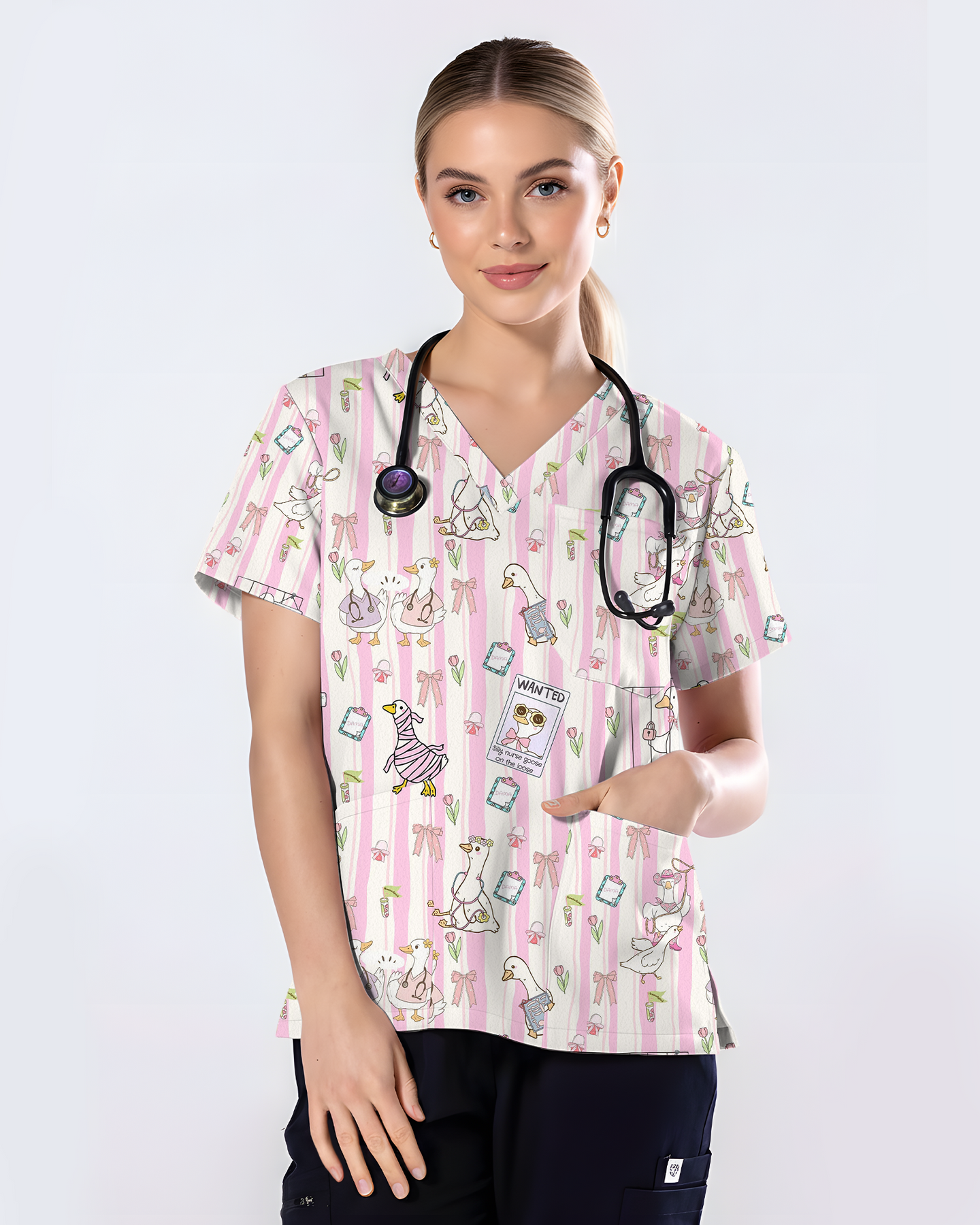 Silly Nurse Goose On The Loose Scrub Top