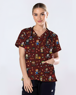 Retro Pixel Horror Movie Monsters Nursing Scrub Top
