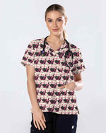 Black Cat Heart Stethoscope Medical Scrub Top