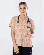 Cute Crochet Nurse Puppy Pink Scrub Top