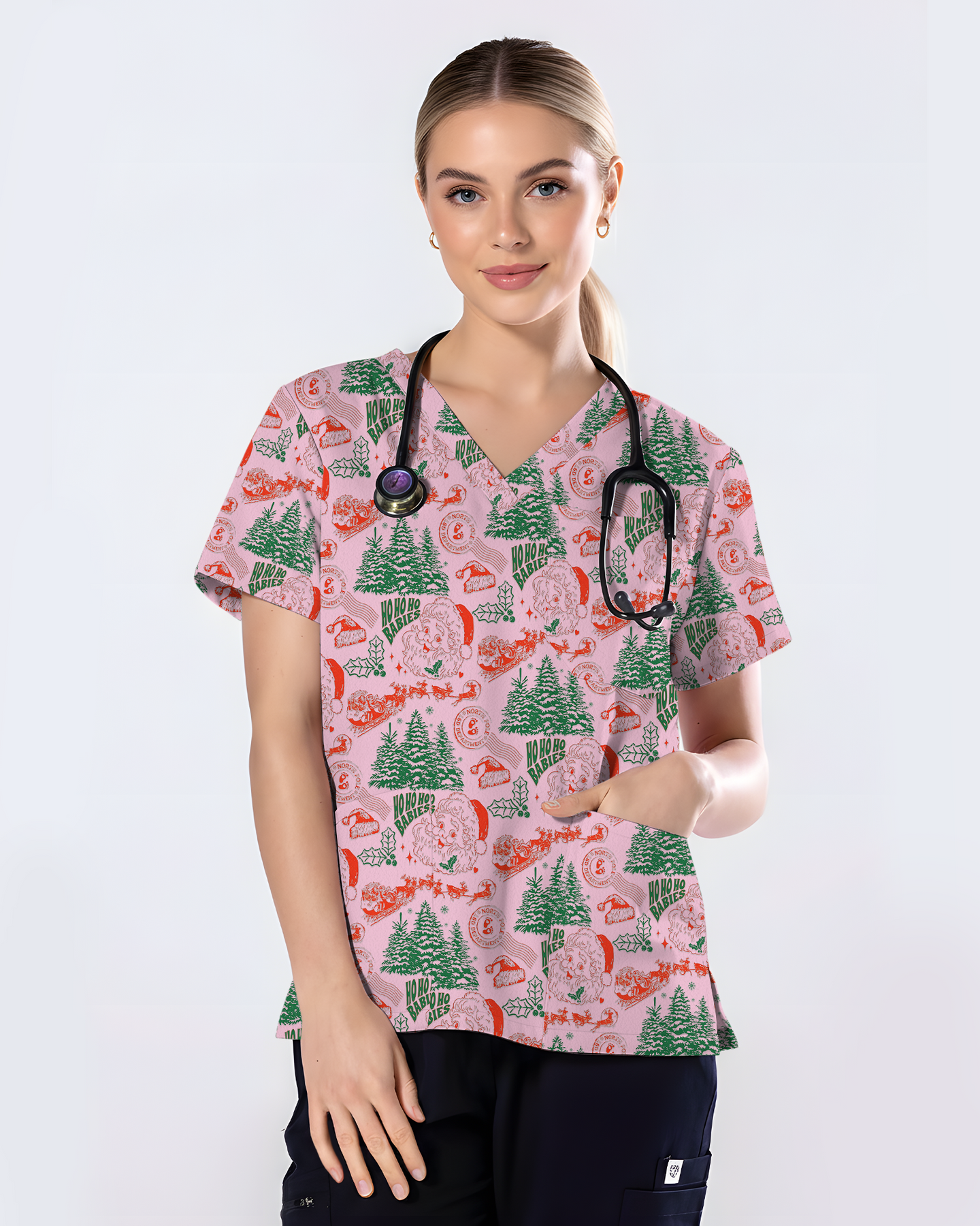 Funny Ho Ho Ho Babies Christmas Scrub Top