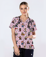 Retro Pixel Horror Movie Monsters Nursing Scrub Top