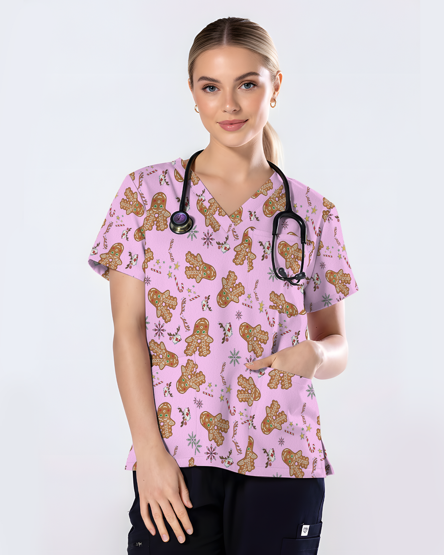 Cute Holiday Cookies Nurse Medical Scrub Top
