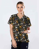 Festive Mardi Gras Cats Medical Scrub Top