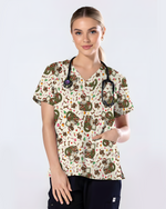 Cute Christmas Dog Medical Scrub Top