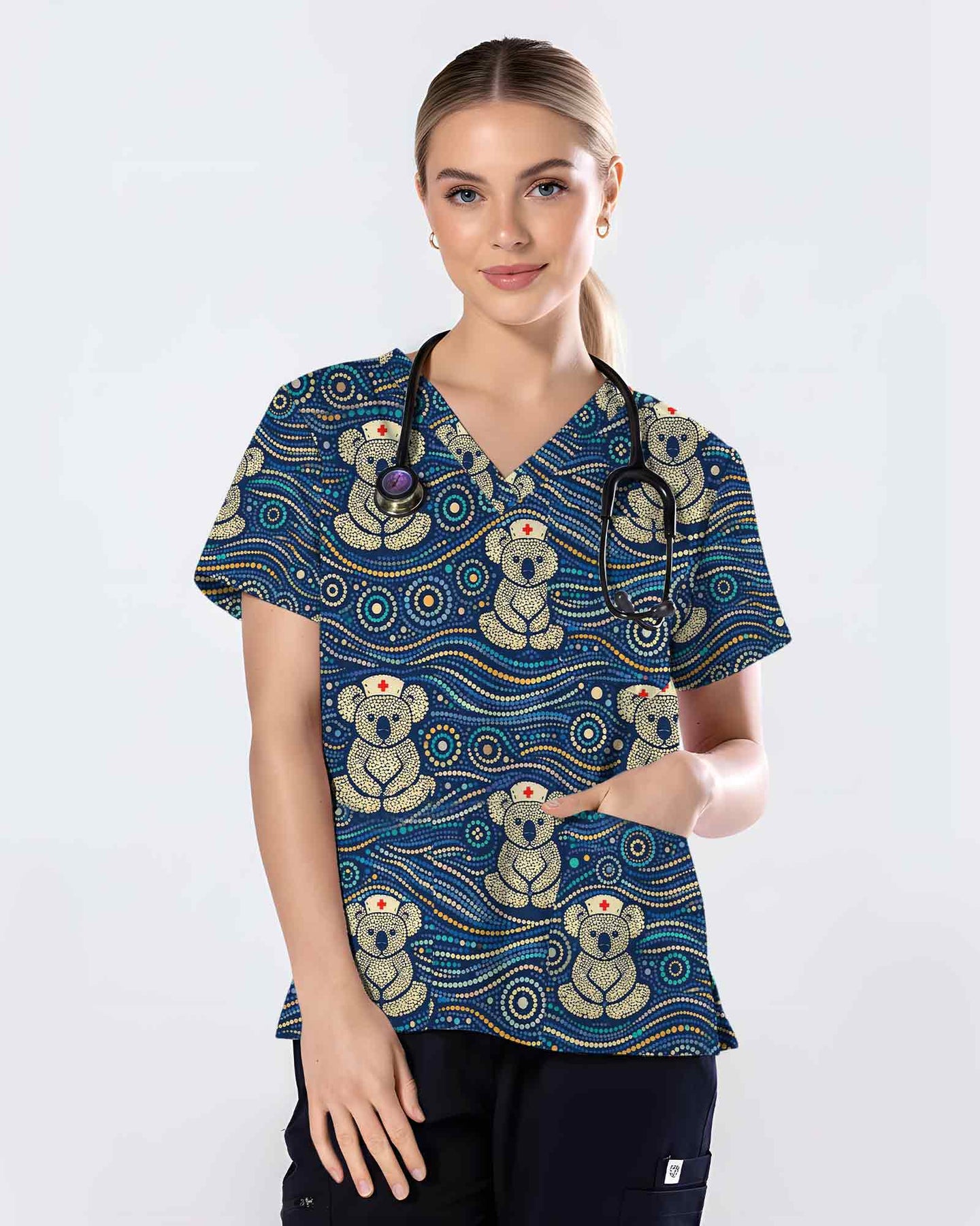 Aboriginal Indigenous Art Nurse Koala Medical Scrub Top