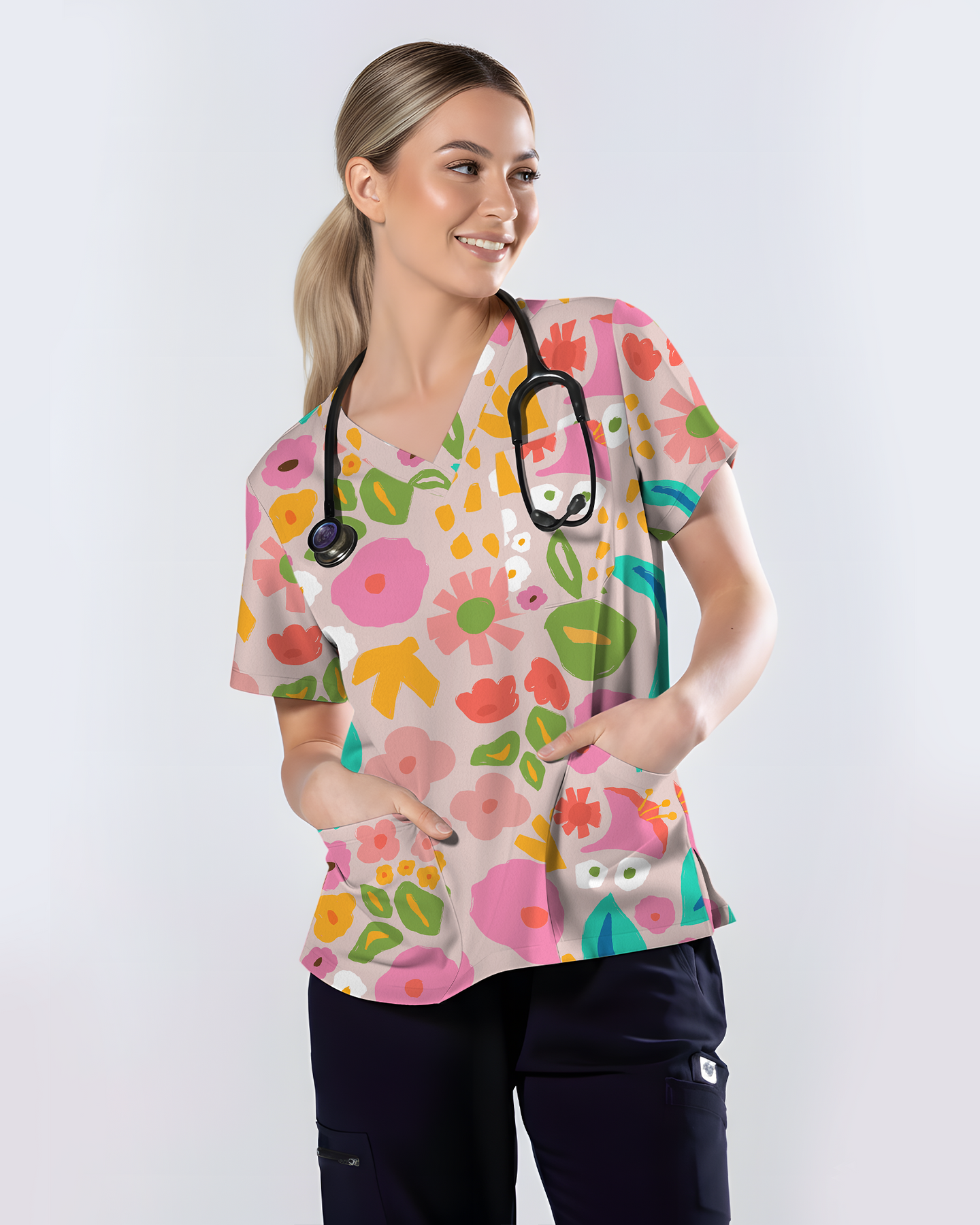 Abstract Garden Floral Harmony Women Scrub Top