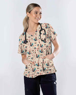 Cute Chicken Rooster Valentine Medical Scrub Top
