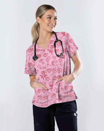 Romantic Rose and Hearts Valentine Scrub Top