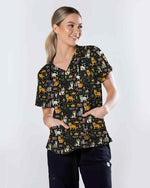 Festive Mardi Gras Cats Medical Scrub Top