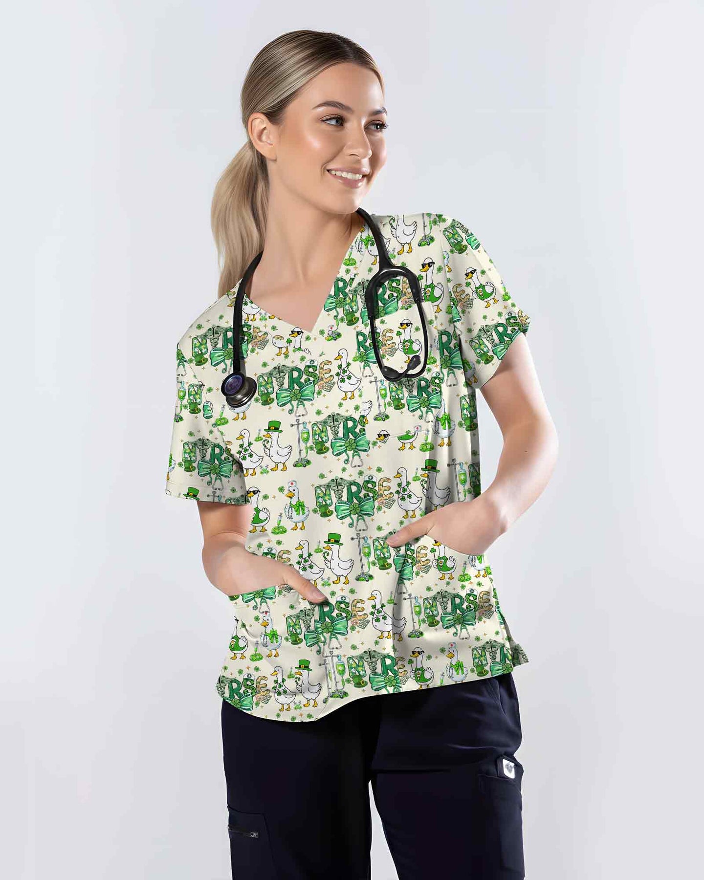 Lucky Goose Nurse Shamrock Scrub Top