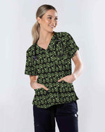 Black Neon Green Clover Medical Scrub Top