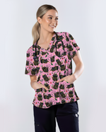 Merry Catmas Christmas Lights Black Cat Scrub Top