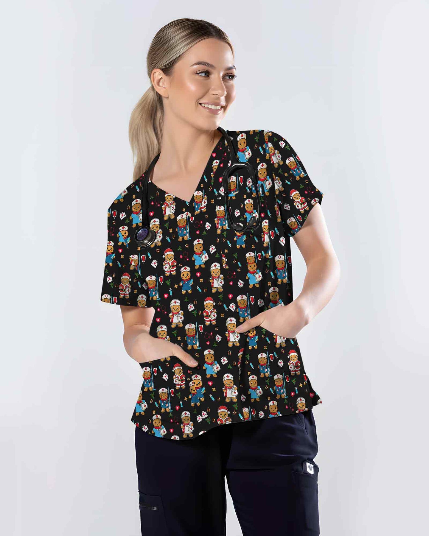 Gingerbread Nurse Scrub Top