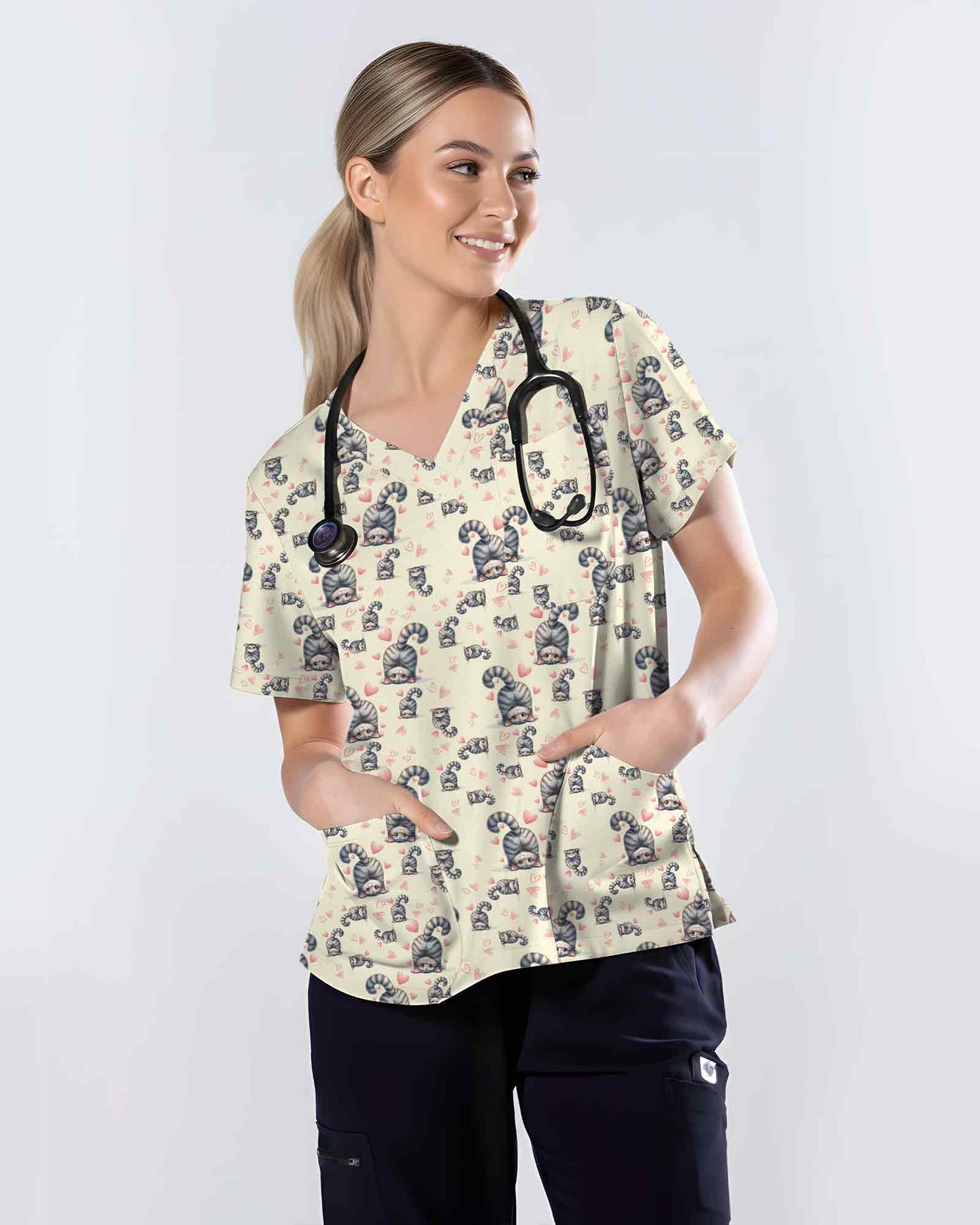 Adorable Cat Scrub Top