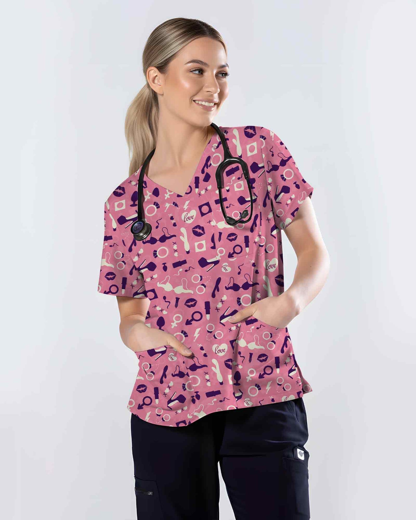 Playful Spicy Coquette Adult Valentine Medical Scrub Top