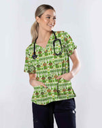 Green Lucky Dachshund  Scrub Top