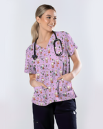 Cute Christmas Bunny Medical Scrub Top